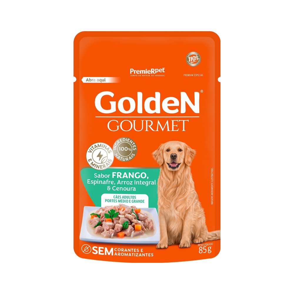Sachê Golden Gourmet Cães Adultos Med Gra Porte Frango 85gr