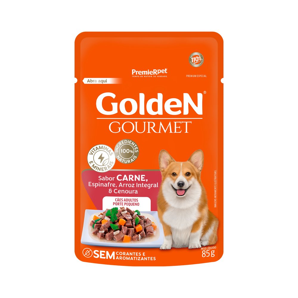 Sachê Golden Gourmet Cães Adultos Pequeno Porte Carne 85gr