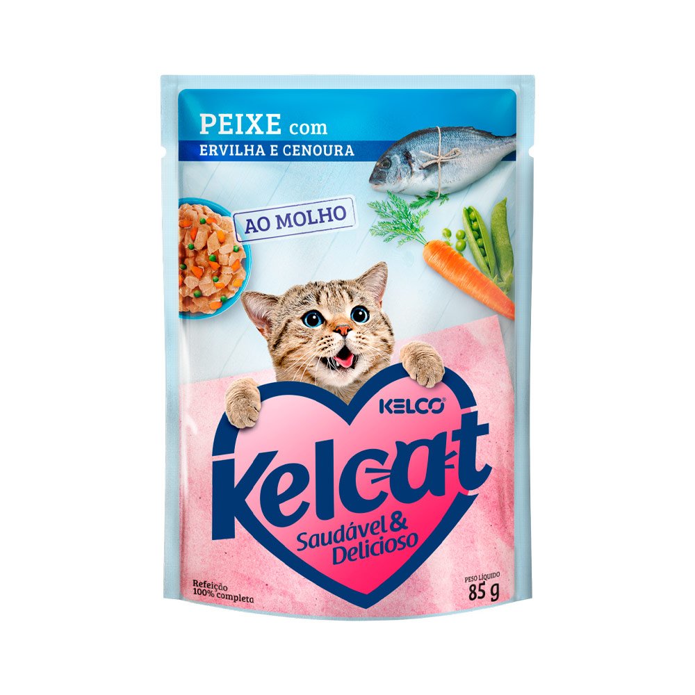 Ração Úmida Kelcat Sachê para Gatos Sabor Peixe com Ervilha e Cenoura 85g
