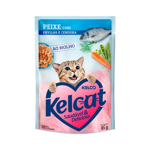 Ração Úmida Kelcat Sachê para Gatos Sabor Peixe com Ervilha e Cenoura 85g