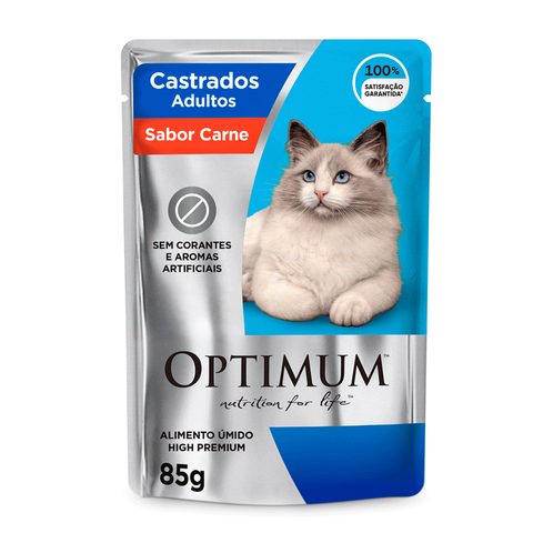 Ração Úmida Optimum Sachê Gatos Adultos Castrados Carne 85 g