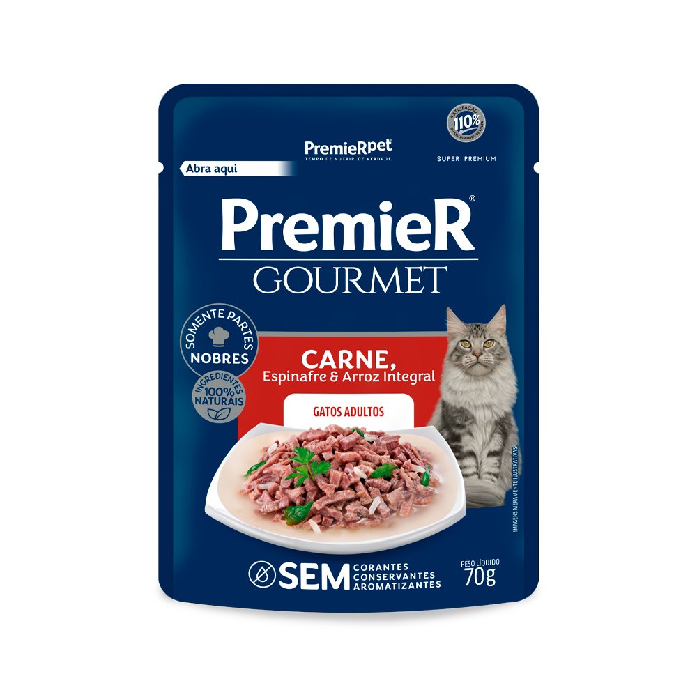 Sachê Premier Gourmet Gatos Adultos Carne 70gr