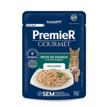 Sachê Premier Gourmet Gatos Adultos Castrados Frango 70gr