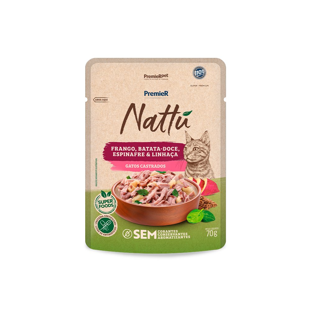 Sachê Premier Nattu Umidos Gatos Cast Fran/Bat Doce 70g