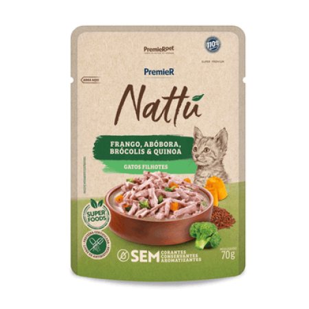 Sachê Premier Nattu Gatos Filhotes Frango e Abóbora 70 g