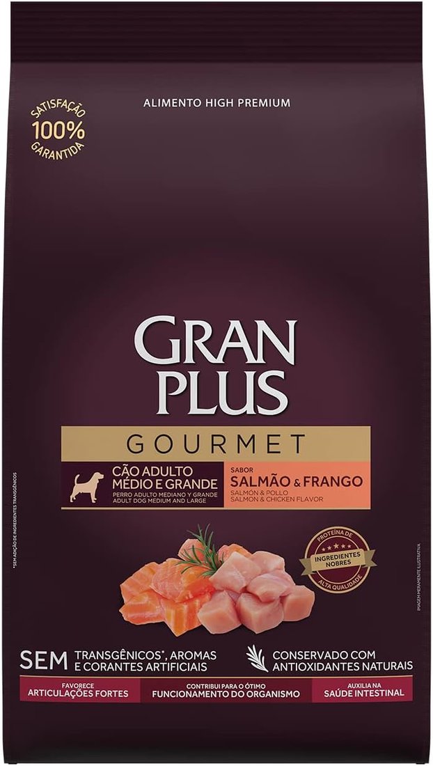 Ração Gran Plus Gourmet Cães Adultos Médios/Grandes Salmão e Frango 10,1kg