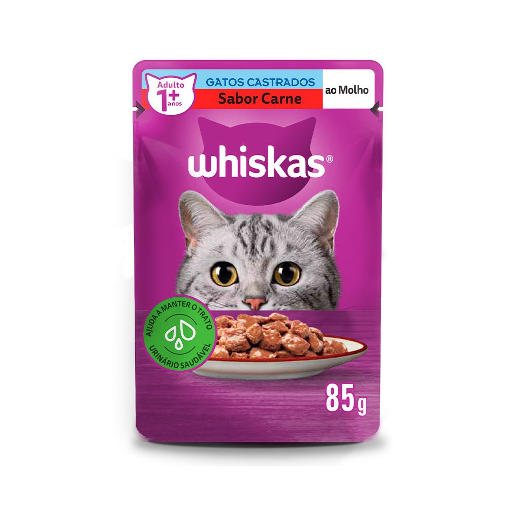 Sachê Whiskas Gatos Castrados Carne 85g