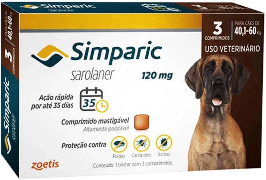 Simparic 120mg 40,1 À 60kg 3 Comprimidos