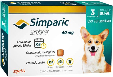 Simparic 40mg 10,1 À 20kg 3 Comprimidos