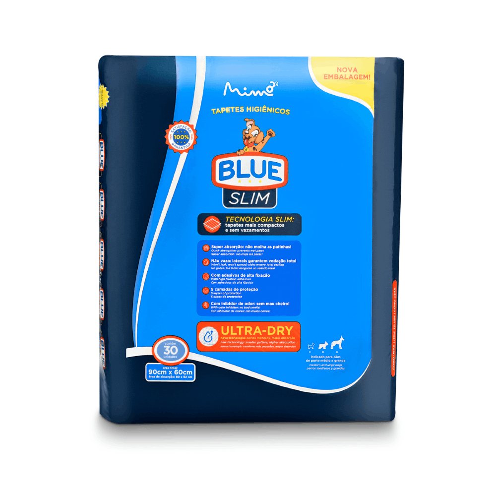 Tapete Higiênico Blue Slim 60cm X 90cm, Pct 30 Unid