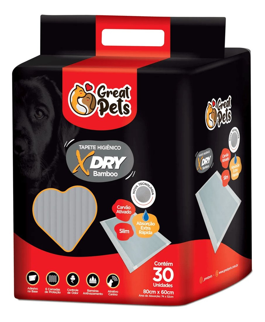 Tapete Higiênico Great Pets X-Dry 30un, 80x60