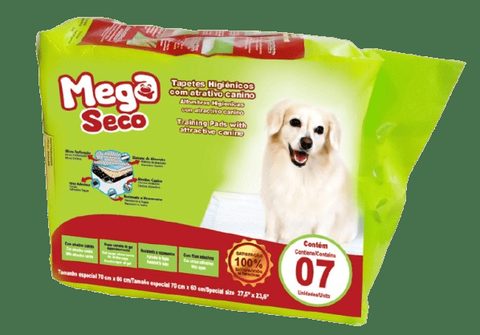 Tapete Higiênico Mega Seco para Cães 65cm x 60cm -Pacote com 7 Unidades