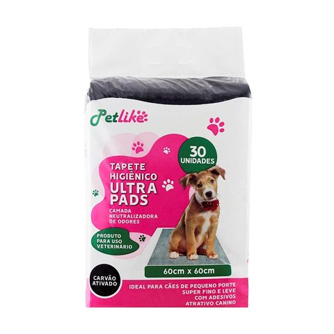 Tapete Higiênico Petlike Ultra Pads Carvão Ativado 60x60 30un
