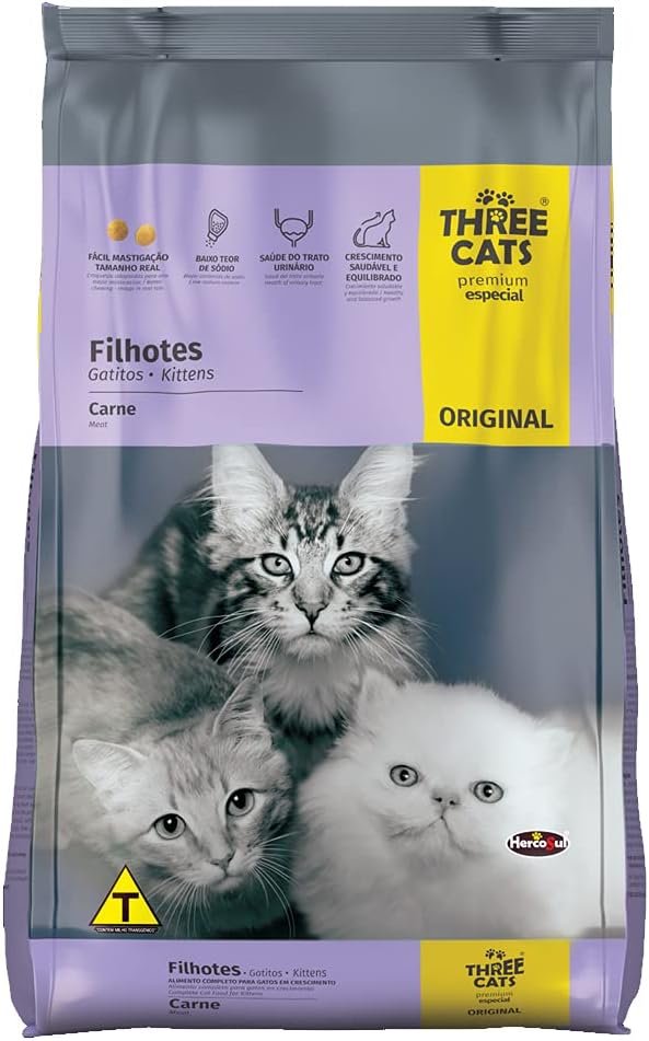 Ração Three Cats Original Sabor Carne para Gatos Filhotes 10,1kg