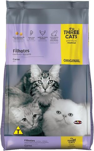 Ração Three Cats Original Sabor Carne para Gatos Filhotes 10,1kg