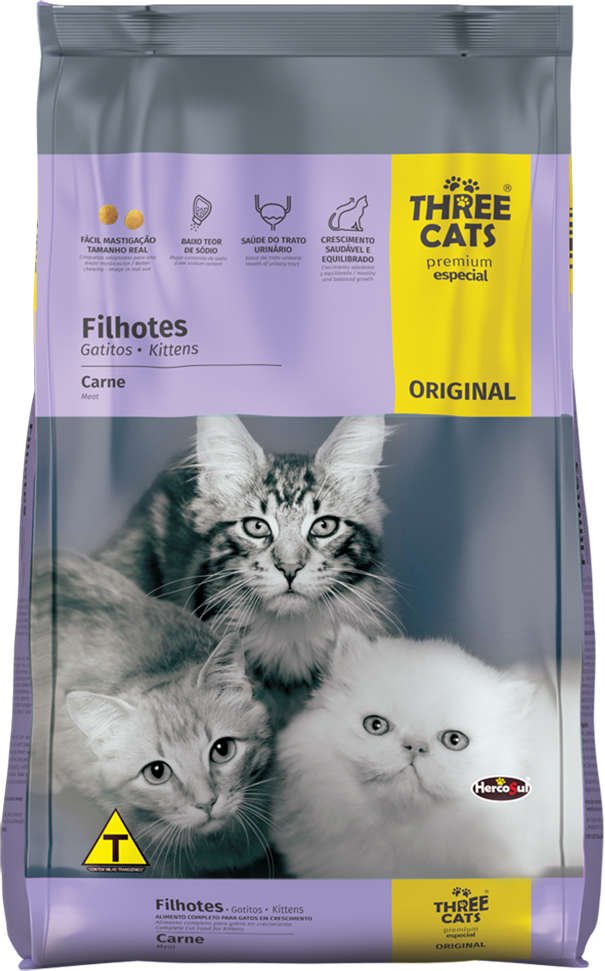 Ração Three Cats Original Sabor Carne para Gatos Filhotes 1kg