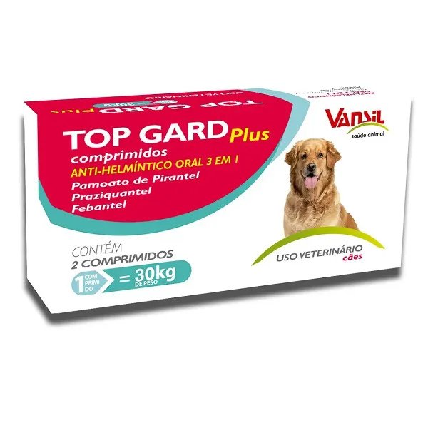Vermífugo Top Gard Plus 1800mg para Cães até 30kg, 2 Comprimidos