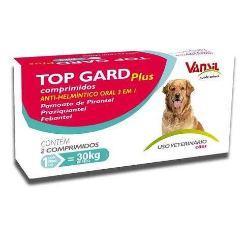 Vermífugo Top Gard Plus 1800mg para Cães até 30kg, 2 Comprimidos