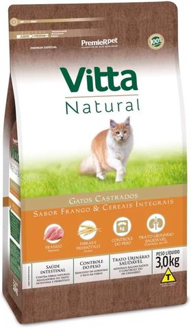 Vitta Natural Gatos Adultos Castrados Frango 3kg