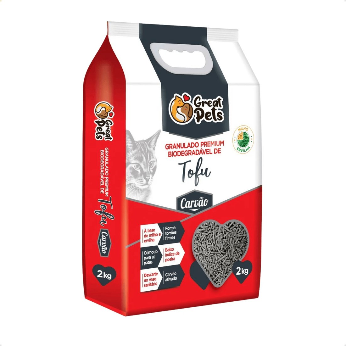 Granulado de Tofu Biodegradável Great Pets Carvão 2kg