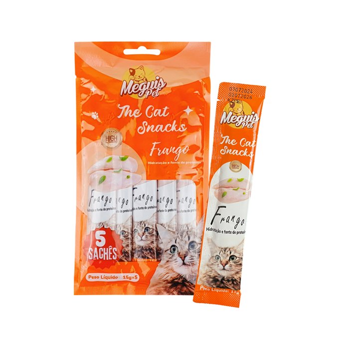 Cat Snack Meguis Pet Frango, 5 Unidades De 15g