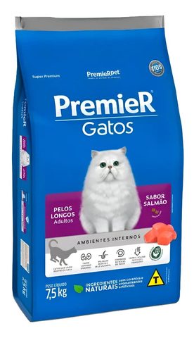 Premier Ambientes Internos Gatos Adultos Pelo Longo Salmão 7,5kg