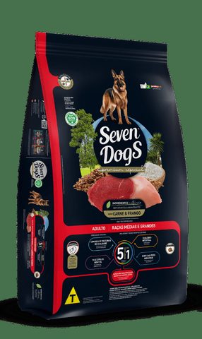 Ração Seven Dogs Adulto Raças Médias e Grandes Carne e Frango 14kg