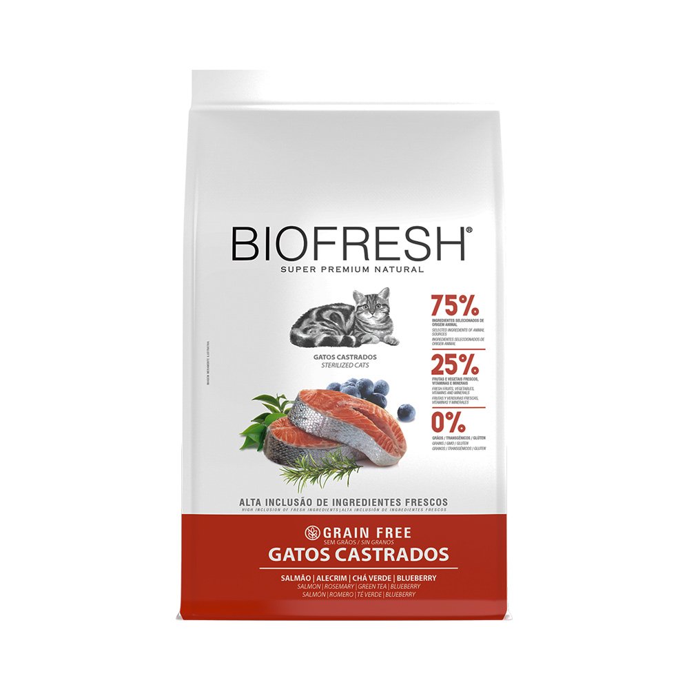 Ração Biofresh Super Premium Natural para Gatos Castrados Salmão e Frutas 7,5kg