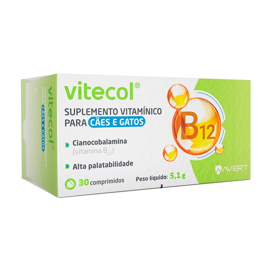 Suplemento Vitamínico Vitecol Vitamina B12 para Cães e Gatos 30 Comprimidos