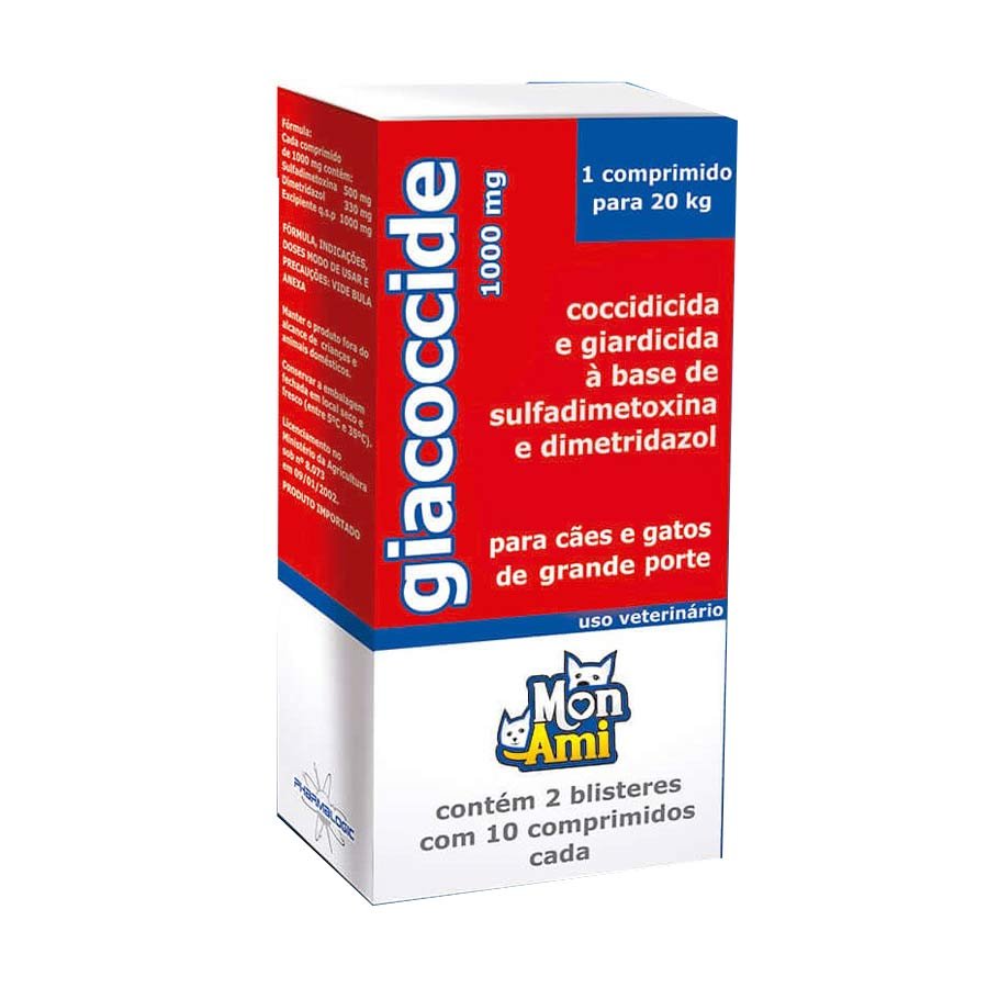 Giardicida e Coccidicida Giacoccide Mon Ami 1000mg, 20 Comprimidos