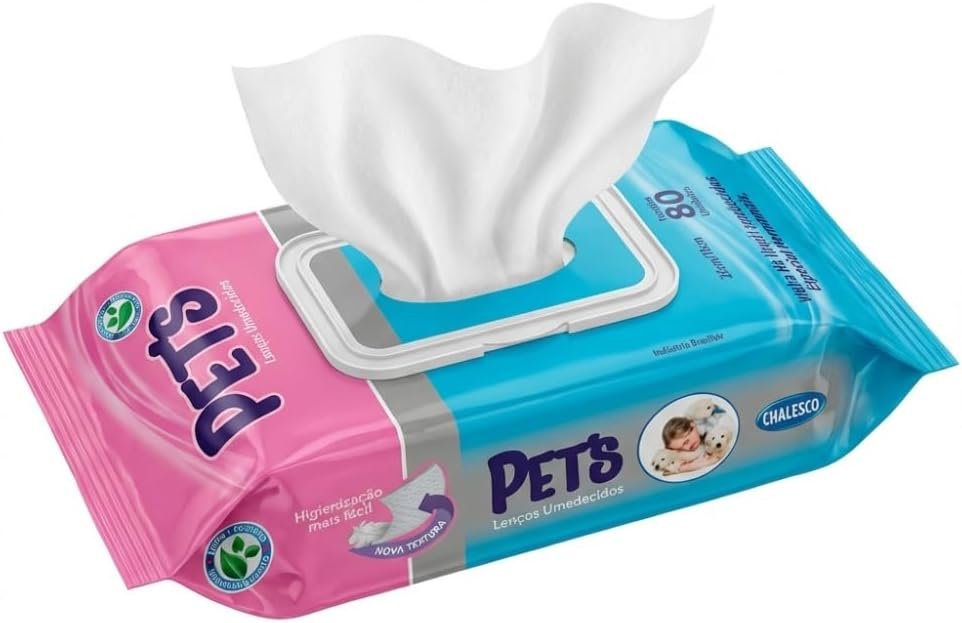 Lenços Umedecidos Chalesco Pet's Lavanda para Cães e Gatos 80 Unidades