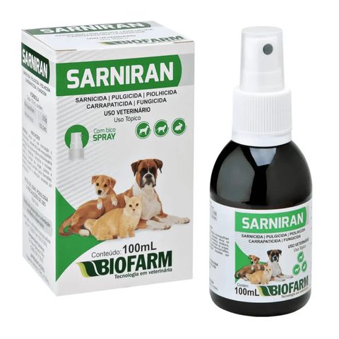 Sarnicida e Fungicida Sarniran Spray para Cães e Gatos, 100mL