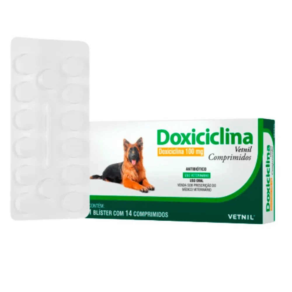 Antibiótico Deneri Doxiciclina 100mg para Cães e Gatos, 14 Comprimidos