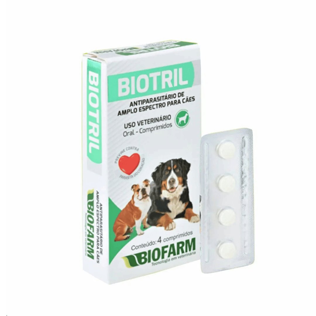 Vermífugo Biotril para Cães de até 10kg 4 Comprimidos